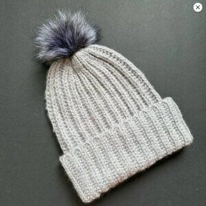 Heritage Wool Blend Mohair Pom Pom Chunky Knit Hat Hats Off Grey Soft